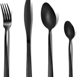 Otto Koning 32-teiliges Besteckset - Schwarz, Hochwertiger Edelstahl, Modernes Design für 8 Personen, Spülmaschinenfest,