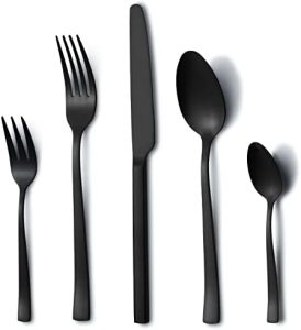 Hunnycook Besteck Set Schwarz 30-teilig für 6 Personen – Edelstahl Essbesteck für Haus und Restaurant, spülmaschinenfest