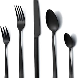 Hunnycook Besteck Set Schwarz 30-teilig für 6 Personen – Edelstahl Essbesteck für Haus und Restaurant, spülmaschinenfest