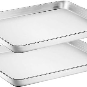 Terlulu Backblech Set, 2 Stück Edelstahl Ofenblech für gesundes Backen & Braten, 40,5x30,4cm, Spülmaschinenfest