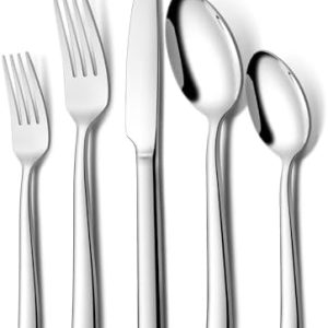 Terlulu Edelstahl Besteck Set für 12 Personen – 60-teilig, spülmaschinenfest, hochglanzpoliert für festliche Anlässe