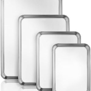 Wildone Backblech-Set 4 Stück – Edelstahl Antihaft Ofenbleche für gesunde Küche, spülmaschinenfest und leicht zu reinige