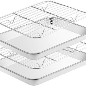 Edelstahl Backblech Set (2x Backblech + 2x Abkühlgitter) – Ungiftig, leicht zu reinigen, ideal für Kuchen und Gebäck Zuh