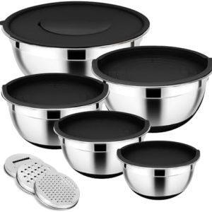 Rührschüsseln 5er Set aus Edelstahl mit luftdichtem Deckel – Perfekt zum Kochen und Backen!