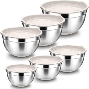 Herogo Rührschüssel Set 6er, rostfreie Salatschüsseln mit luftdichtem Deckel für Kochen, Backen & Aufbewahrung