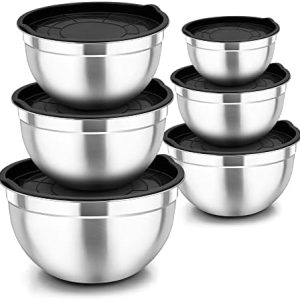Joyfair Rührschüssel Set 6er, Edelstahl Salatschüsseln mit Deckel, Stapelbar & Spülmaschinenfest – Perfekt für Mischen &