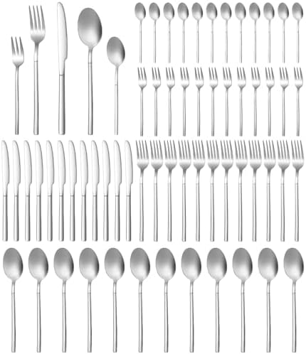 Edelstahl Besteck Set 12 Personen – 60-teilig, spülmaschinenfest, Hochglanz, perfekt für Haus, Partys & Restaurants