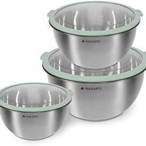 Navaris Edelstahl Schüssel Set mit Deckel - 3-teiliges Rühr- und Salatschüssel Set in Mintgrün für Küche und Party