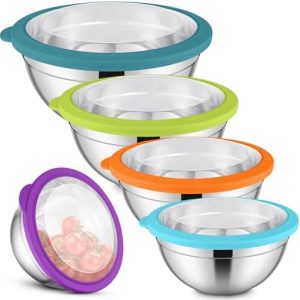 Herogo Rührschüssel Set 5-teilig, Edelstahl mit Luftdichtem Deckel für Backen & Servieren, stapelbar & spülmaschinenfest