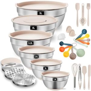 YlYADl Rührschüssel Set (31-Teilig) - Stapelbare Edelstahl Schüsseln mit Silikonboden für die Küche, 0.8-|9L