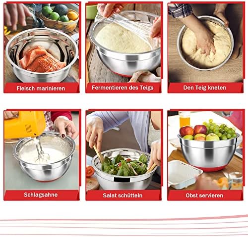 TEAMFAR Rührschüssel Set 6 Stück aus Edelstahl mit Deckel, luftdicht & stapelbar für die Küche, inkl. 3 Reibenaufsätzen