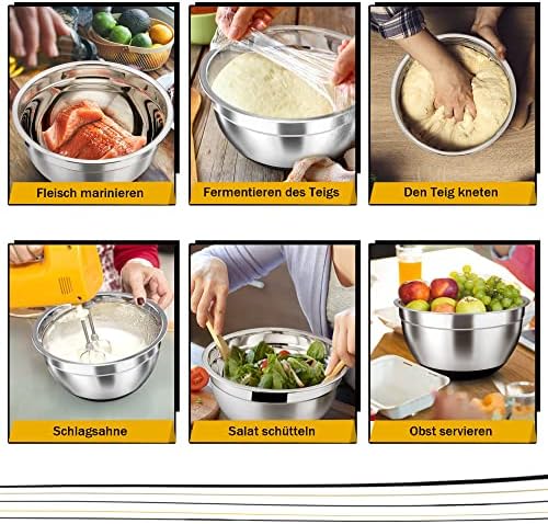 TEAMFAR Rührschüssel Set 6 Stück aus Edelstahl mit Deckel, luftdicht & stapelbar für die Küche, inkl. 3 Reibenaufsätzen