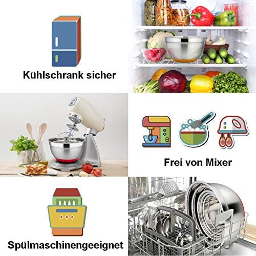 TEAMFAR Rührschüssel Set 6 Stück aus Edelstahl mit Deckel, luftdicht & stapelbar für die Küche, inkl. 3 Reibenaufsätzen