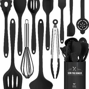 Küchenhelfer Set - 12-teiliges Silikon Kochbesteck für hitzebeständiges Kochen, Antihaft & spülmaschinenfest - Ideal für